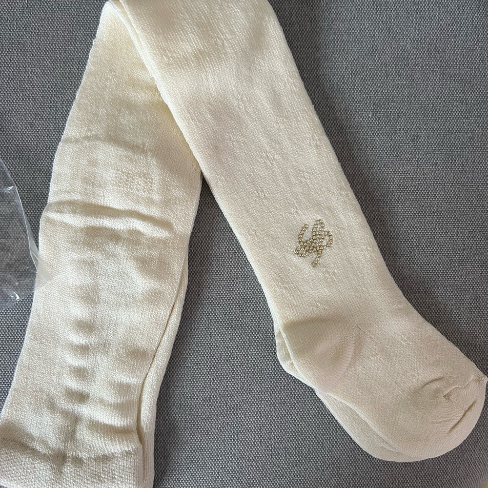 La Perla Kids Tights Cream with Subtle Rhinestone Accent